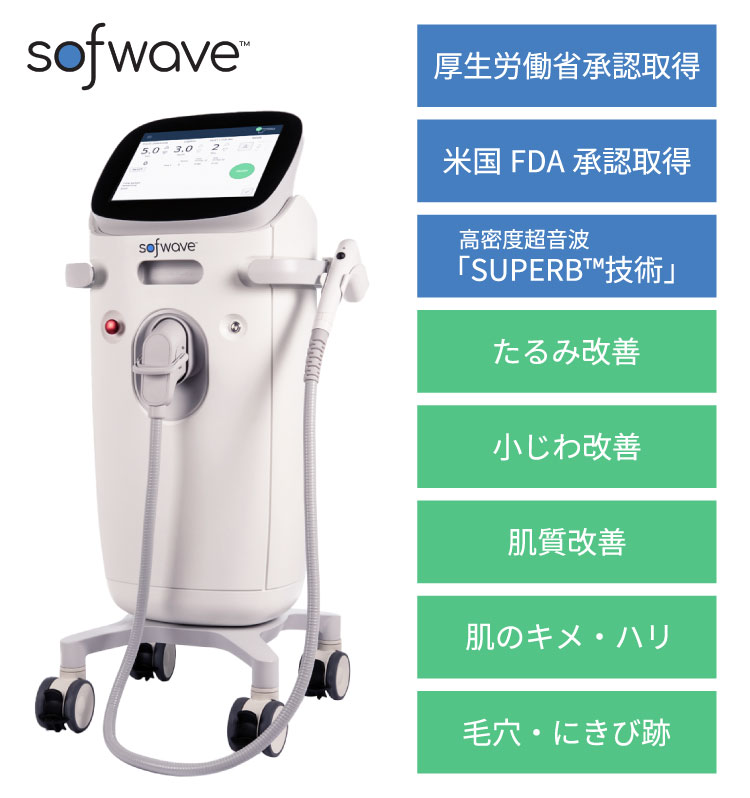 ソフウェーブ(Sofwave)/米国FDA承認取得/高密度超音波 SUPERB™技術/たるみ改善/小じわ改善/肌質改善/肌の引き締め/肌のキメ・ハリ/毛穴・にきび跡